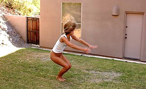 Leggy blonde doing cartwheels and teasing you with that hot cooch